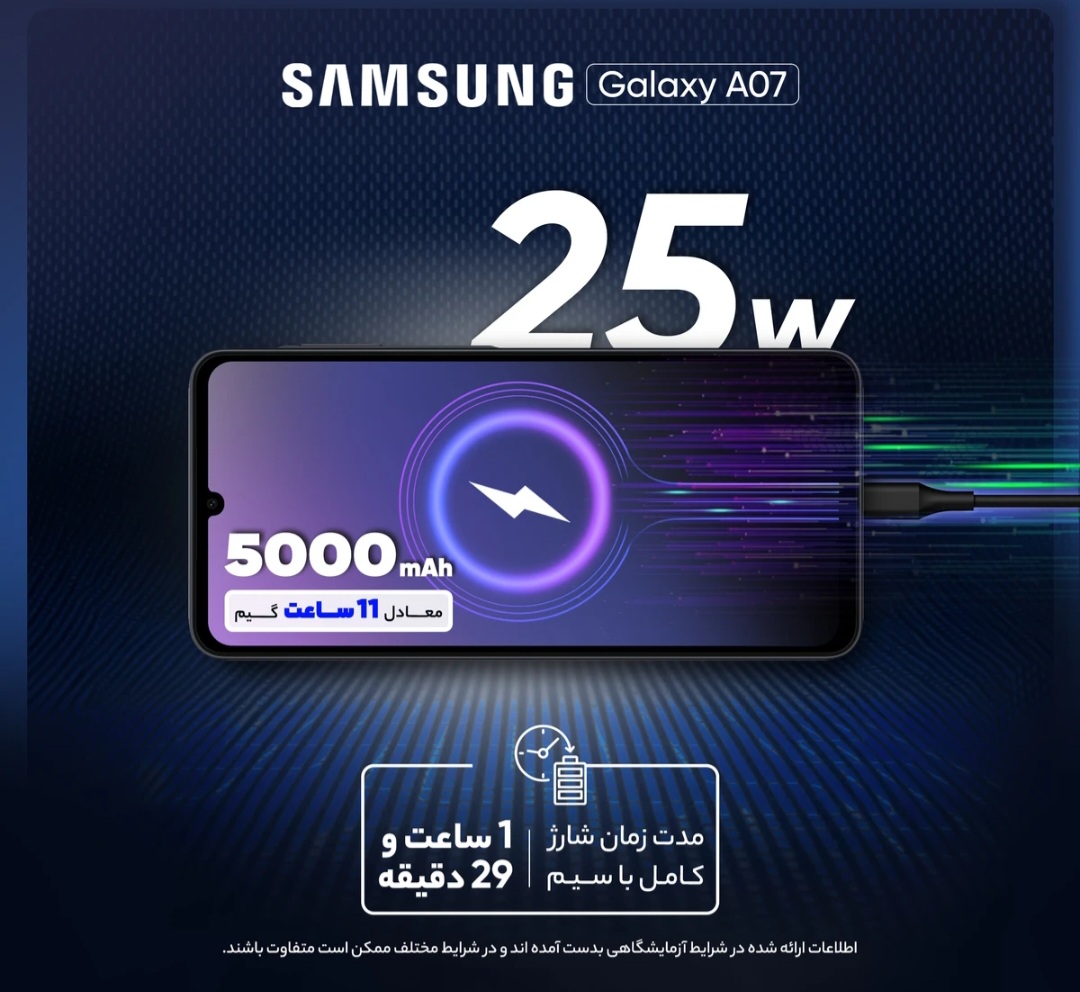 گوشى موبايل سامسونگ مدل A07 Galaxy دو سيم كارت ظرفيت ۶۴گيگابايت و رم ۴ گيگابايت رنگ مشکی