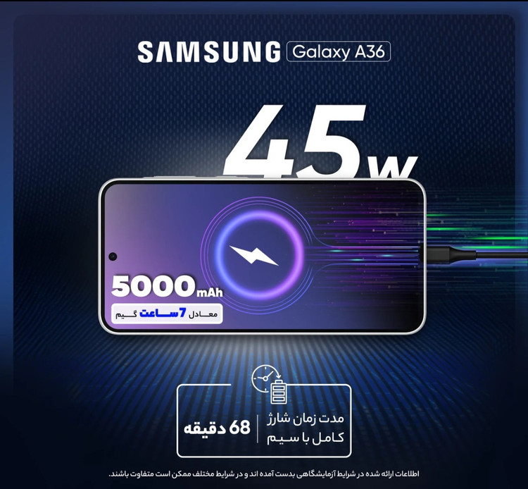 موبايل سامسونگ مدل A36 Galaxy دو سيم كارت ظرفيت 256 گيگابايت و رم 8 گيگابايت - ويتنام رنگ مشکی